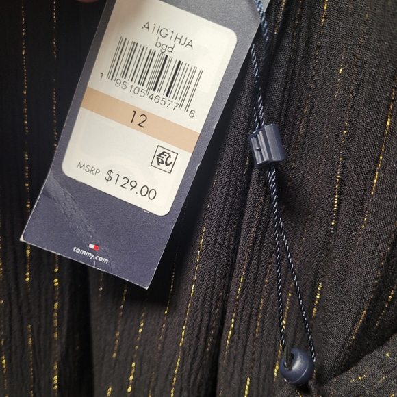 NWT - Tommy Hilfiger Black Long Sleeve Dress with Gold Stripes - Size: 12 - Picture 4 of 7